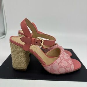 Coach coral Espadrille Heels with Woven Block Heel
